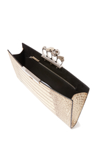 Skull Four Ring Flat Metallic Croc-Embossed Pouch